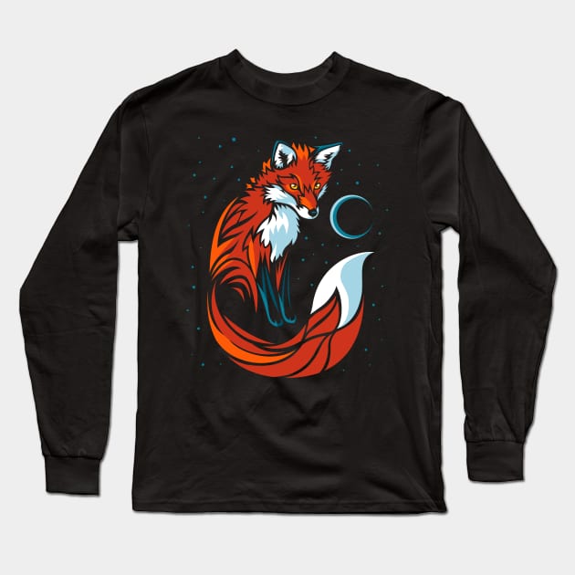 Tribal tail fox Long Sleeve T-Shirt by albertocubatas